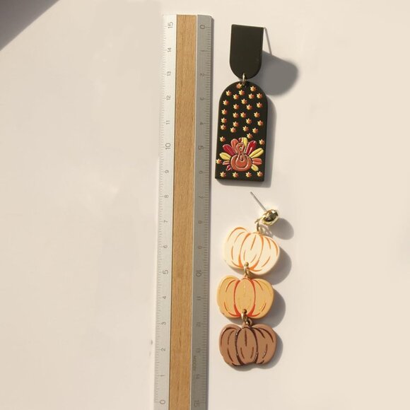 Triple Layer Black Turkey Lightweight Acrylic Thanksgiving Earrings for Women's - Picture 6 of 7